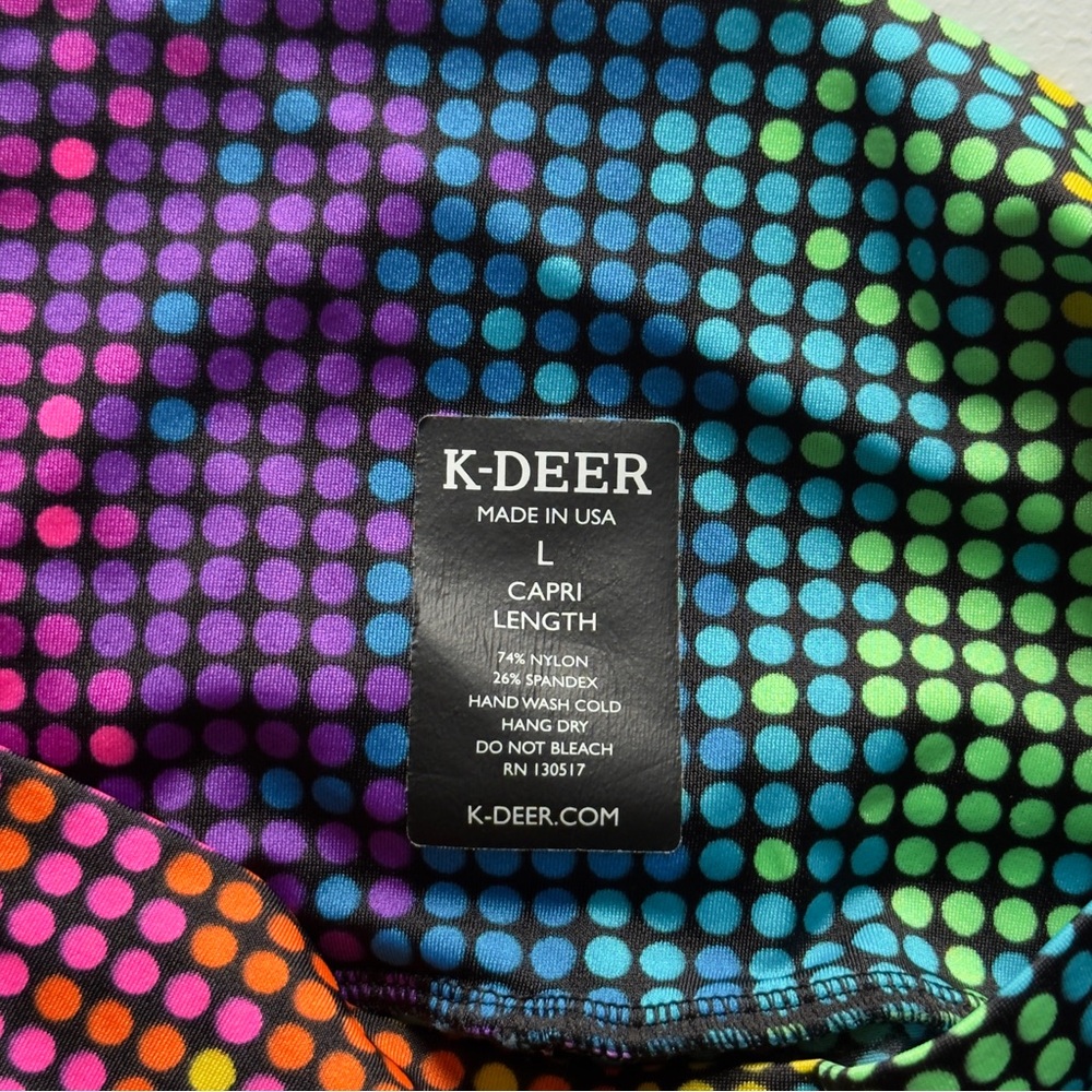 K-DEER Disco Dot Capri Leggings High Waisted Yoga Pants L - Picture 4 of 7